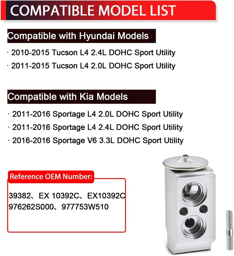 NITOYO A/C Expansion Valve Compatible with Hyundai Tucson 2010-2015, Kia Sportage 2011-2016, L4 2.0L 2.4L, Replaces EX10392C, 976262S000, 977753W510 - Image 2